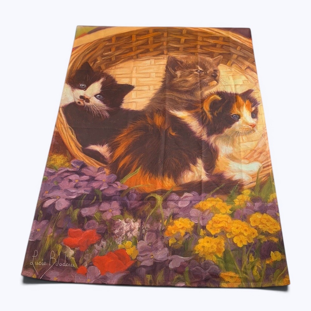 Basket Of Cuteness Cat Outdoor Flag 28x40 Lucie Bilodeau Garden House Reversible